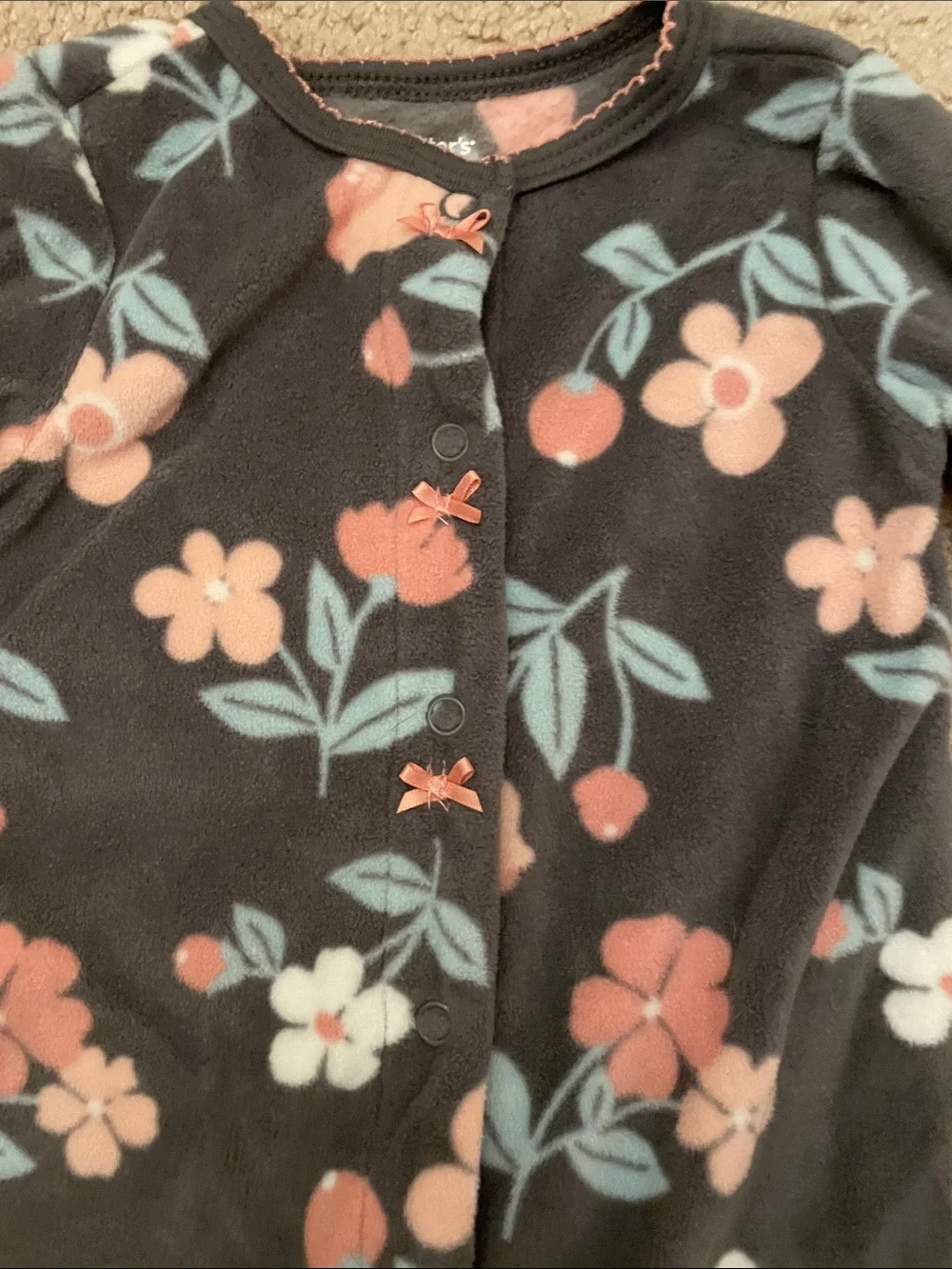 Carter's Black Footed Fleece One-Piece with Pink and White Floral Print